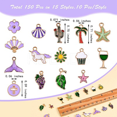 150Pcs 15 Style Alloy Enamel Pendants ENAM-SZ0002-03-1