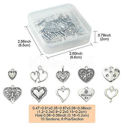 60Pcs 10 Styles Tibetan Style Alloy Pendants FIND-FS0002-20-1