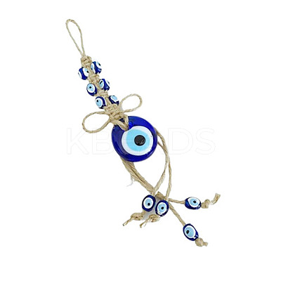 Flat Round with Evil Eye Glass Pendant Decorations EVIL-PW0002-07-1