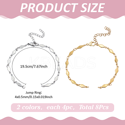 8Pcs 2 Colors 304 Stainless Steel Rhombus Link Chain Bracelet Making AJEW-MA00004-1