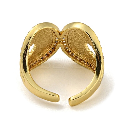 Leaf Brass Micro Pave Cubic Zirconia Open Cuff Rings for Women RJEW-Z050-21G-1