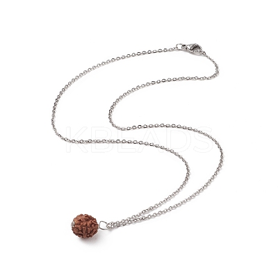 Natural Rudraksha Round Beaded Pendant Necklace NJEW-JN04203-01-1