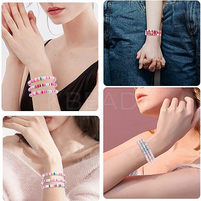 Handmade Polymer Clay Heishi Surfer Stretch Bracelets Set BJEW-SW00099-06-1