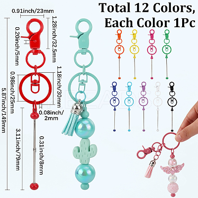12Pcs 12 Colors Alloy Beadable Keychain Bar KEYC-SC0001-45-1