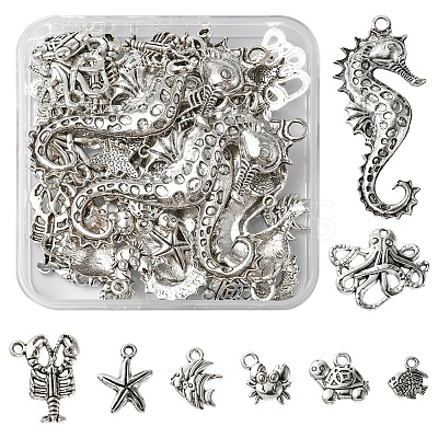 48Pcs 8 Style Marine Animal Theme Tibetan Style Alloy Pendants FIND-FS0001-53-1