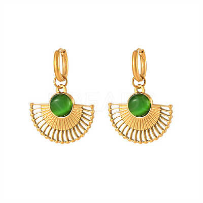 Golden Stainless Steel Fan Dangle Hoop Earrings LS-OV2529-1-1