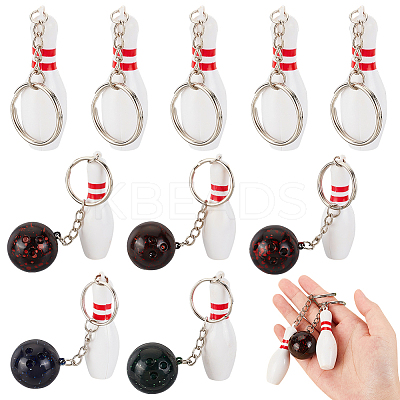 10Pcs 2 Style Bowling & Bowling Pin ABS Plastic Pendant Keychain KEYC-OC0001-43-1