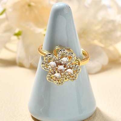 Flower Rotatable Finger Ring for Women RJEW-U035-01G-06-1