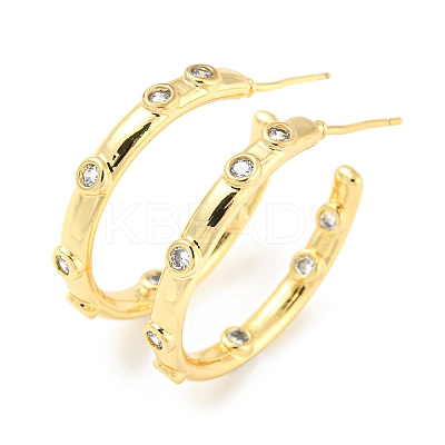 Rack Plating Brass C Shape Stud Earrings with Clear Cubic Zirconia EJEW-F326-16G-1