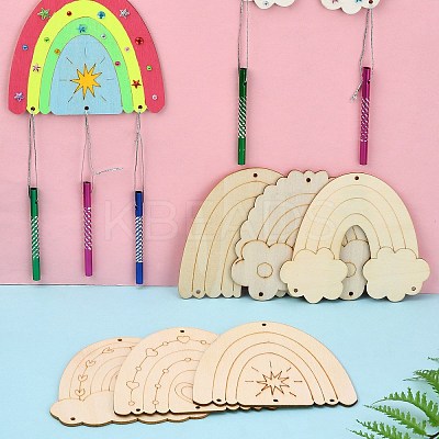 DIY Unfinished Wood Rainbow Wind Chime Kits for Children's Crafts ST-CJ0009-2-1