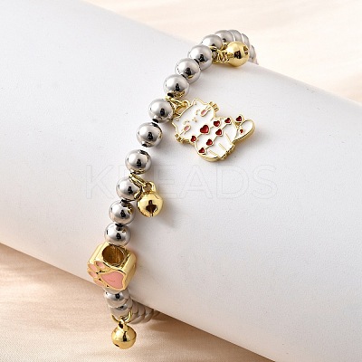 Brass Enamel Round Beads Charm Bracelets for Women BJEW-D317-11C-PG-1