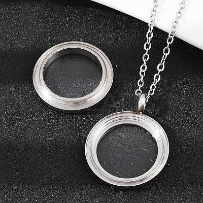 304 Stainless Steel Visible Flat Round Locket Pendant Pet Urn Ashes Necklaces NJEW-S455-08P-1