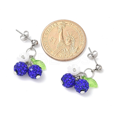 Cherry 304 Stainless Steel Handmade Polymer Clay Rhinestone Dangle Stud Earrings EJEW-JE06429-01-1
