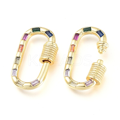Brass Micro Pave Cubic Zirconia Screw Carabiner Lock Charms KK-M206-15G-02-1