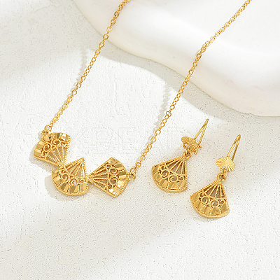 Elegant Hollow Fan Brass Necklace & Dangle Earrings Set RC4710-1