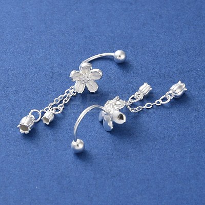 999 Fine Silver Flower Tassel Ear Plug Gauges EJEW-P296-10S-1