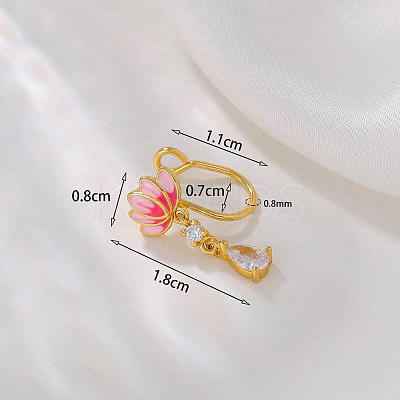 Clear Cubic Zirconia with Enamel Pink Lotus Flower Clip on Nose Rings FS-WG6F390-01-1