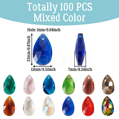 100Pcs Faceted Teardrop Glass Pendants GLAA-KS0001-11-1