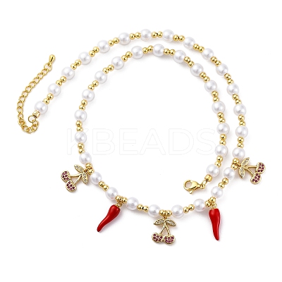 Brass Micro Pave Clear Cubic Zirconia Beaded Necklaces NJEW-Z059-06G-02-1