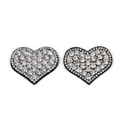 Heart Hotfix Glass Rhinestone with Cloth Patches PATC-T002-02A-1