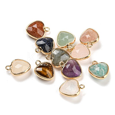 Natural & Synthetic Mixed Gemstone Faceted Heart Charms G-Q006-07G-1