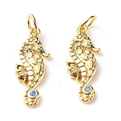 Brass Micro Pave Light Blue Cubic Zirconia Pendants X-ZIRC-P094-16G-RS-1