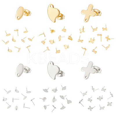 60Pcs 6 Style 304 Stainless Steel Stud Earring Findings STAS-DC0010-19-1