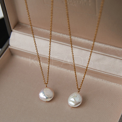 Summer Natural Freshwater Pearl Oval Safety Button Pendant Necklaces ZU8498-1