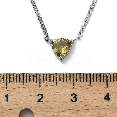 304 Stainless Steel Olive Cubic Zirconia Triangle Pendant Necklaces for Women NJEW-Z064-01P-1
