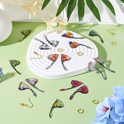 DIY Brass & Epoxy Resin Butterfly Wing Dangle Earring Jewelry Kits DIY-TA0010-65B-1