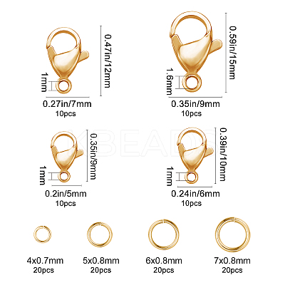 Brass Lobster Claw Clasps and Open Jump Rings KK-SC0001-41G-1