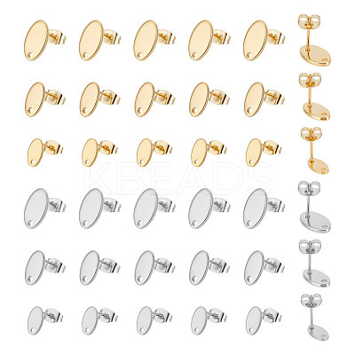 36Pcs 6 Styles 201 Stainless Steel Stud Earring Findings with Hole EJEW-UN0002-41-1