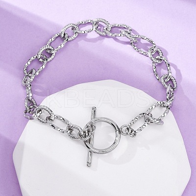 304 Stainless Steel Twisted Ovel Link Chain Bracelets for Women BJEW-A036-09P-1