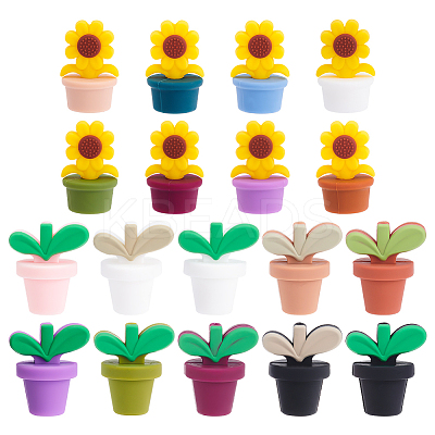 18Pcs 18 Style Leaf Pot and Flower Food Grade Eco-Friendly Silicone Beads SIL-GO0001-15-1