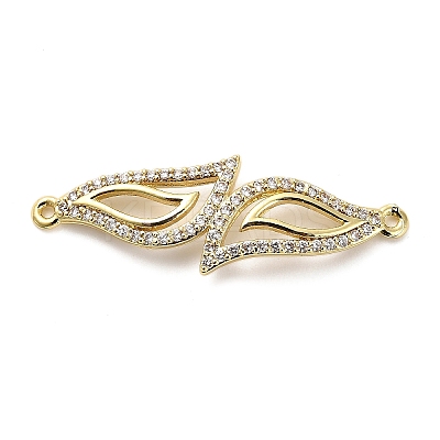 Brass Micro Pave Clear Cubic Zirconia Double Leaves Connector Charms KK-L229-057G-1