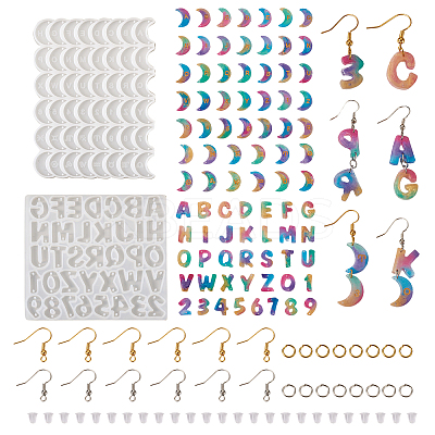 2Pcs DIY Moon & Letter A~Z & Nunber 0~9 Connector Charms Pendant Silicone Molds DIY-TA0004-18-1