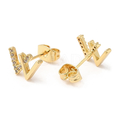 Cubic Zirconia Initial Letter W Stud Earrings EJEW-Q769-08G-1