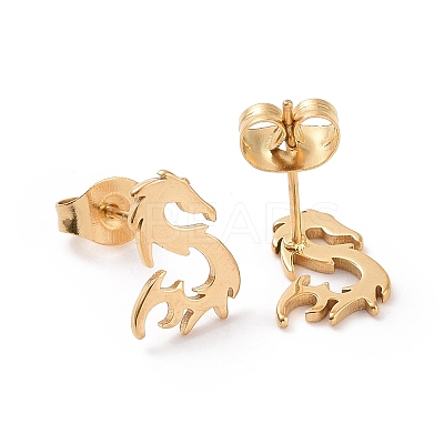304 Stainless Steel Tiny Dragon Stud Earrings for Men Women LS-EJEW-G318-08G-1