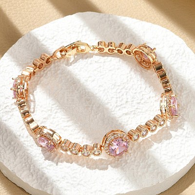 Flat Round Brass Micro Pave Cubic Zirconia Link Chain Bracelets KK-R217-27G-1