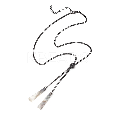 Natural Black Lip Shell Trapezoid Pendant 304 Stainless Steel Curb Chain Lariat Necklaces NJEW-JN05911-1