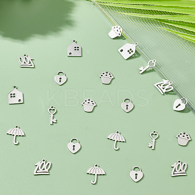 36Pcs 6 Style Stainless Steel Charms STAS-DC0008-62-1