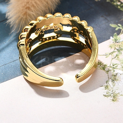 Rack Plating Brass Micro Pave Clear Cubic Zirconia Cuff Finger Rings for Women RJEW-M028-30G-01-1