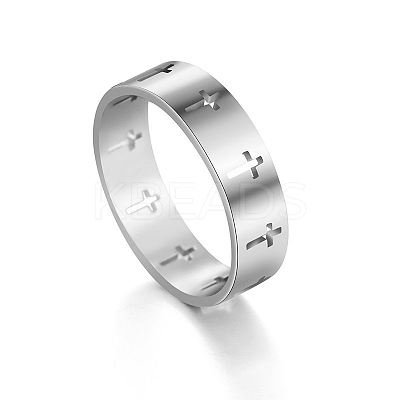 Non-Tarnish Stainless Steel Cross Finger Ring RELI-PW0001-003G-P-1