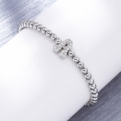 Brass Round Beads Stretch Bracelets BJEW-A034-05P-1