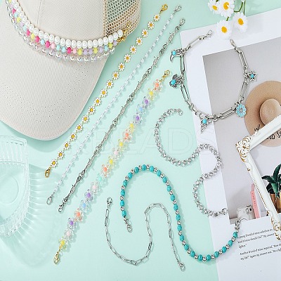 9Pcs Aluminium & 304 Stainless Steel & Synthetic Turquoise  Link Baseball Cap Chain HJEW-SW00143-1