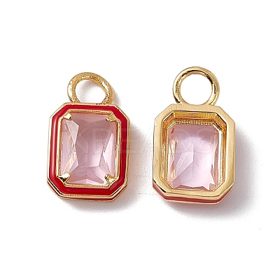 Pink Glass Rectangle Pendants KK-I696-10G-06-1