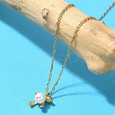 Shell Pearl Bowknot Pendant Necklaces NJEW-K255-10G-1