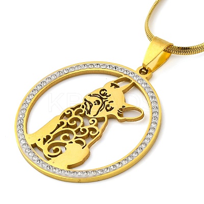201 Stainless Steel French Bulldog Pendant Necklaces NJEW-S007-27G-1