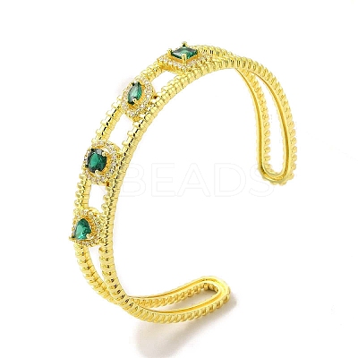 Square & Teardrop & Horse Eye Glass Open Cuff Bangle with Cubic Zirconia BJEW-A136-01G-02-1