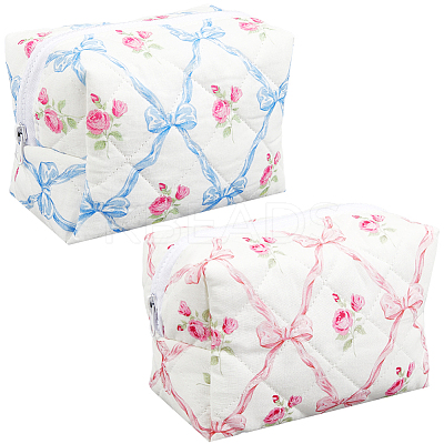 2Pcs 2 Colors Flower Print Cotton & Polyester Cosmetic Zipper Bag AJEW-CN0002-82-1